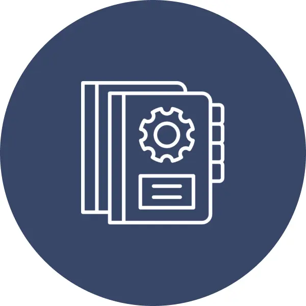 Book icon with gear illustration