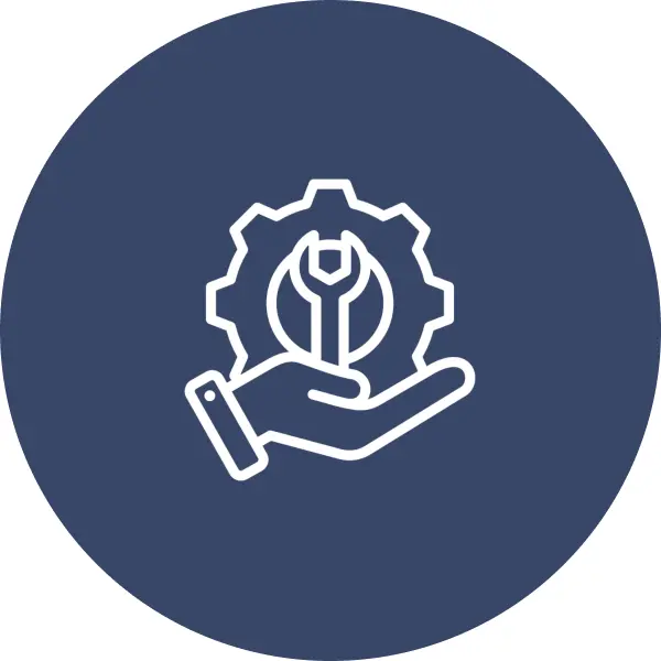 Hand holding a gear and wrench symbol