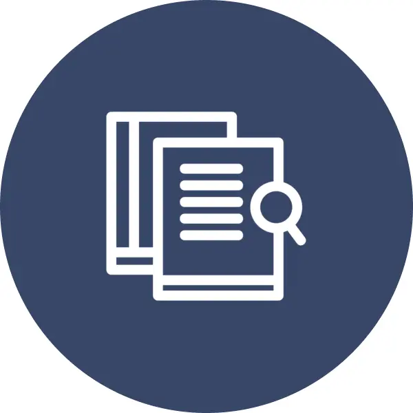 Document search icon on blue background