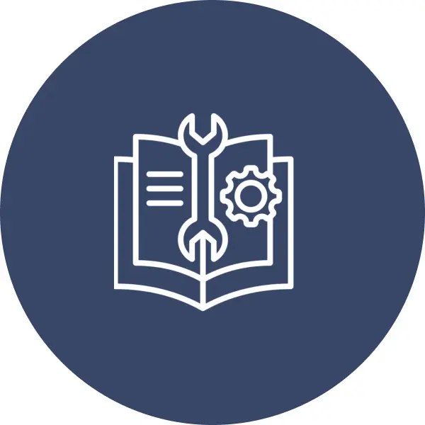 Manual with wrench and gear icon