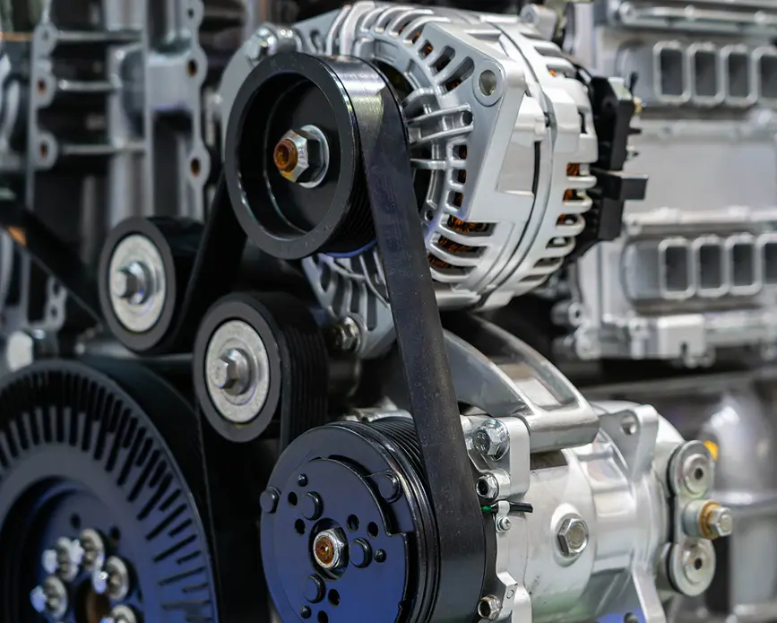Car engine components close-up