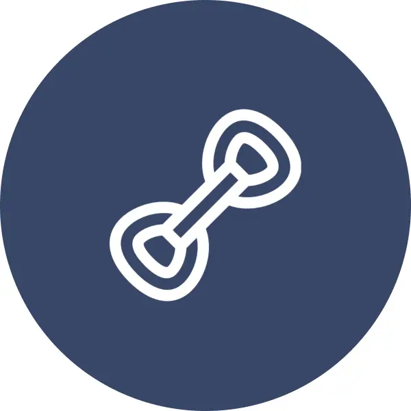 Minimalist dumbbell symbol in blue circle